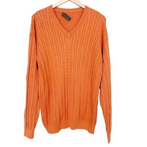 Peru Unlimited Orange Pima Cotton Cable Knit Sweater Sz XL